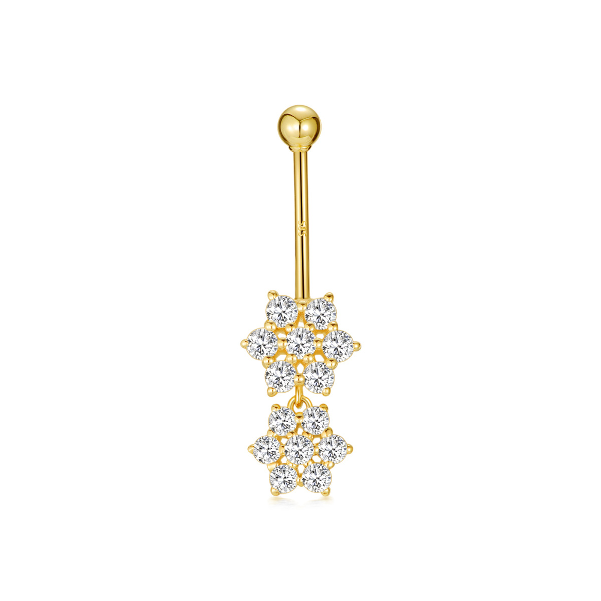 Bauchnabelpiercing aus 14 Karat Gold mit Moissanit und Wildblumen-1