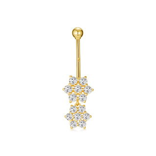 10K Gold Circular Moissanite Wildflowers Belly Button Ring-49