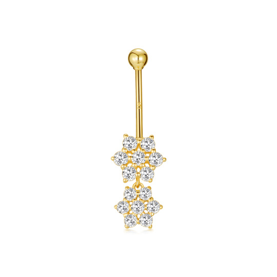 Bauchnabelpiercing aus 14 Karat Gold mit Moissanit und Wildblumen