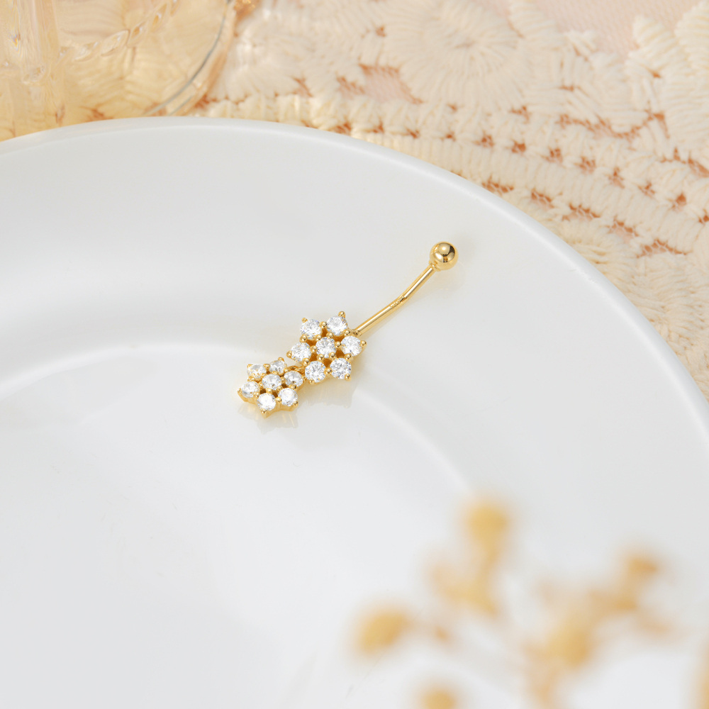 10K Gold Circular Moissanite Wildflowers Belly Button Ring-4