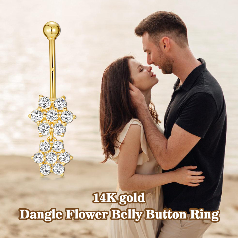 10K Gold Circular Moissanite Wildflowers Belly Button Ring-6