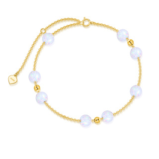 10K Gold Circular Opal Single Layer Anklet-3