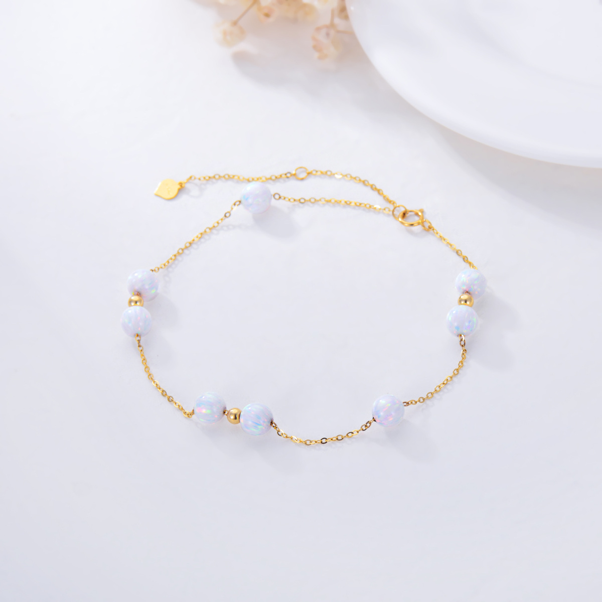 18K Gold Circular Opal Single Layer Anklet-3