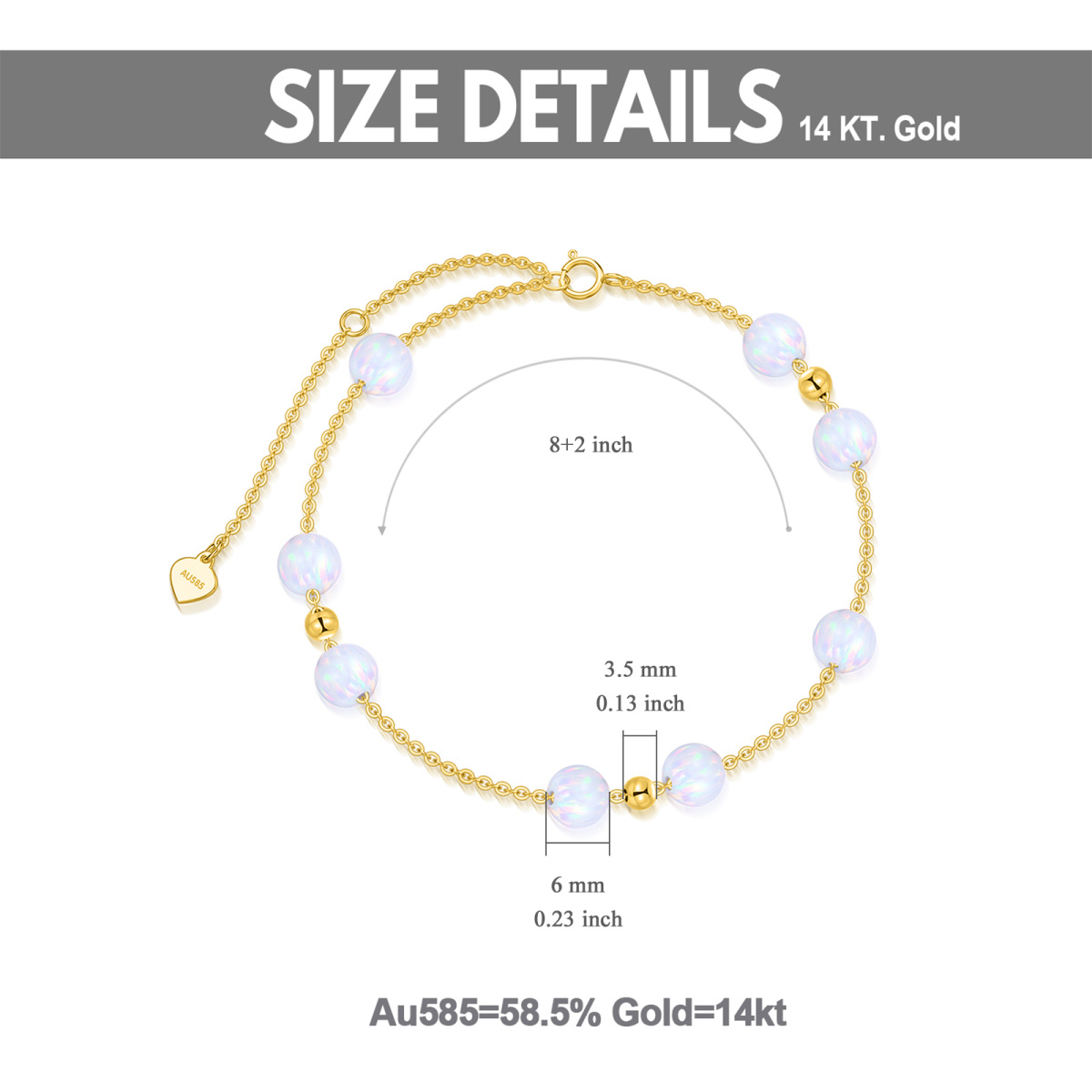 Tornozeleira de camada única circular de opala de ouro 14K-6