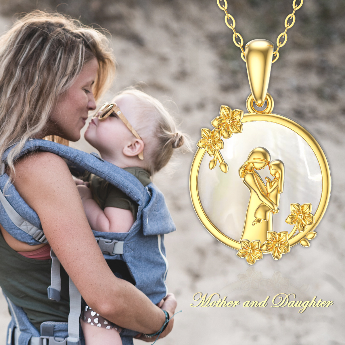 Collier en or 14K avec pendentif mère et fille en forme de coquillage abalone de forme cir-3