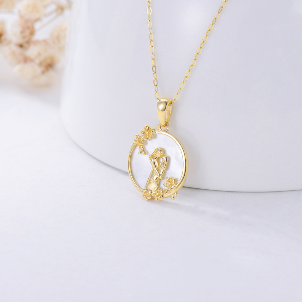 10K Gold Abalone Shellfish Cubic Zirconia Parents & Children Pendant Necklace For Mother-4