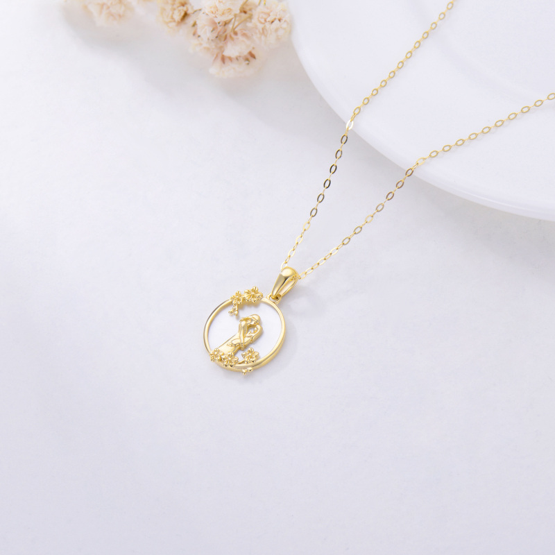 10K Gold Abalone Shellfish Cubic Zirconia Parents & Children Pendant Necklace For Mother-5