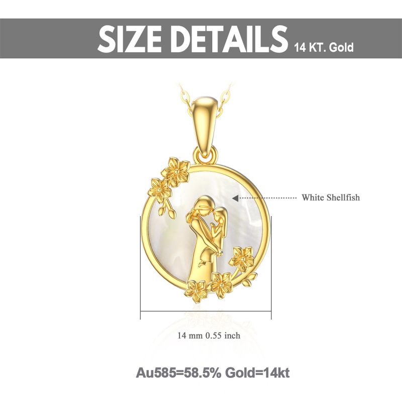 10K Gold Abalone Shellfish Cubic Zirconia Parents & Children Pendant Necklace For Mother-6