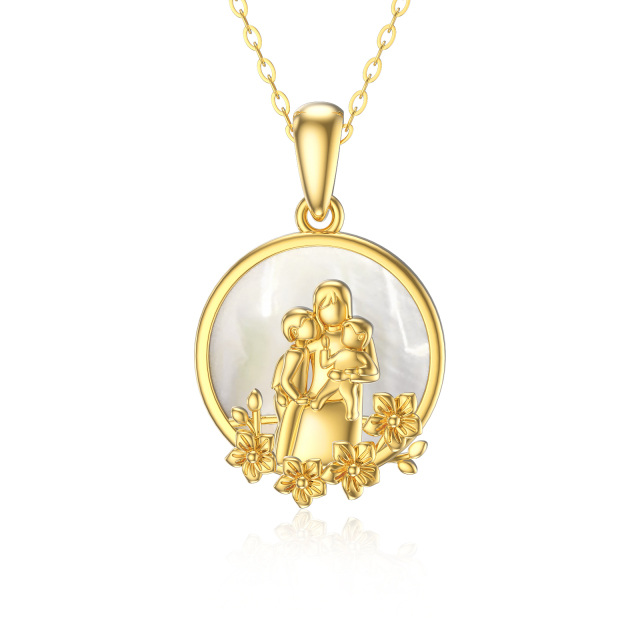 Collana con ciondolo genitori e figli a forma di cerchio in oro 14K con conchiglia Abalone-1