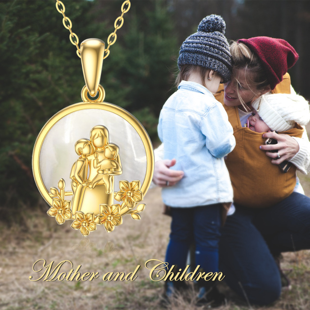 Collana con ciondolo genitori e figli a forma di cerchio in oro 14K con conchiglia Abalone-3