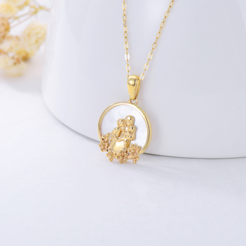 14K Gold Abalone Shellfish Cubic Zirconia Parents & Children Pendant Necklace For Mother-4