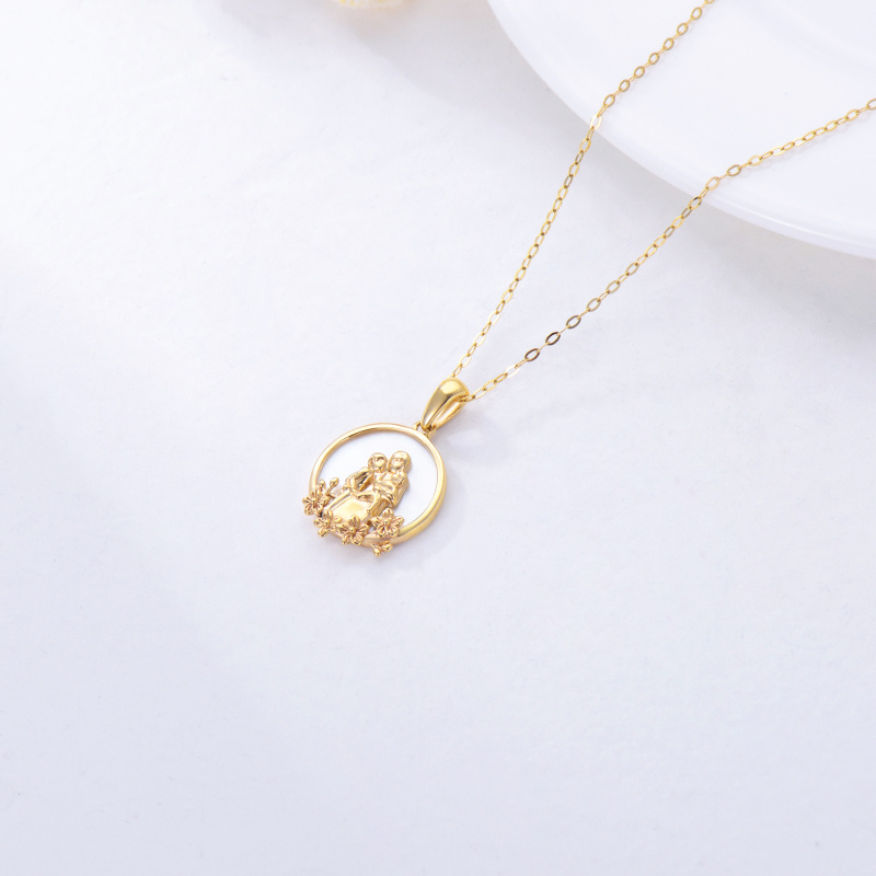 14K Gold Abalone Shellfish Cubic Zirconia Parents & Children Pendant Necklace For Mother-5