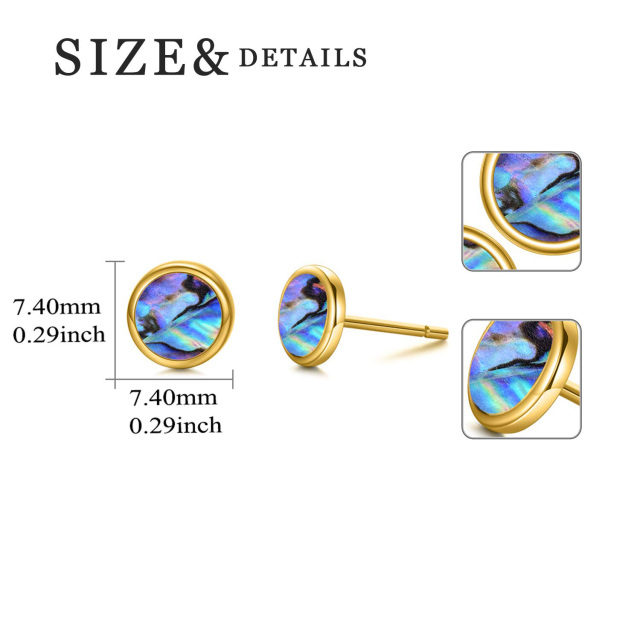 14K Gold Circular Shaped Abalone Shellfish Round Stud Earrings-5