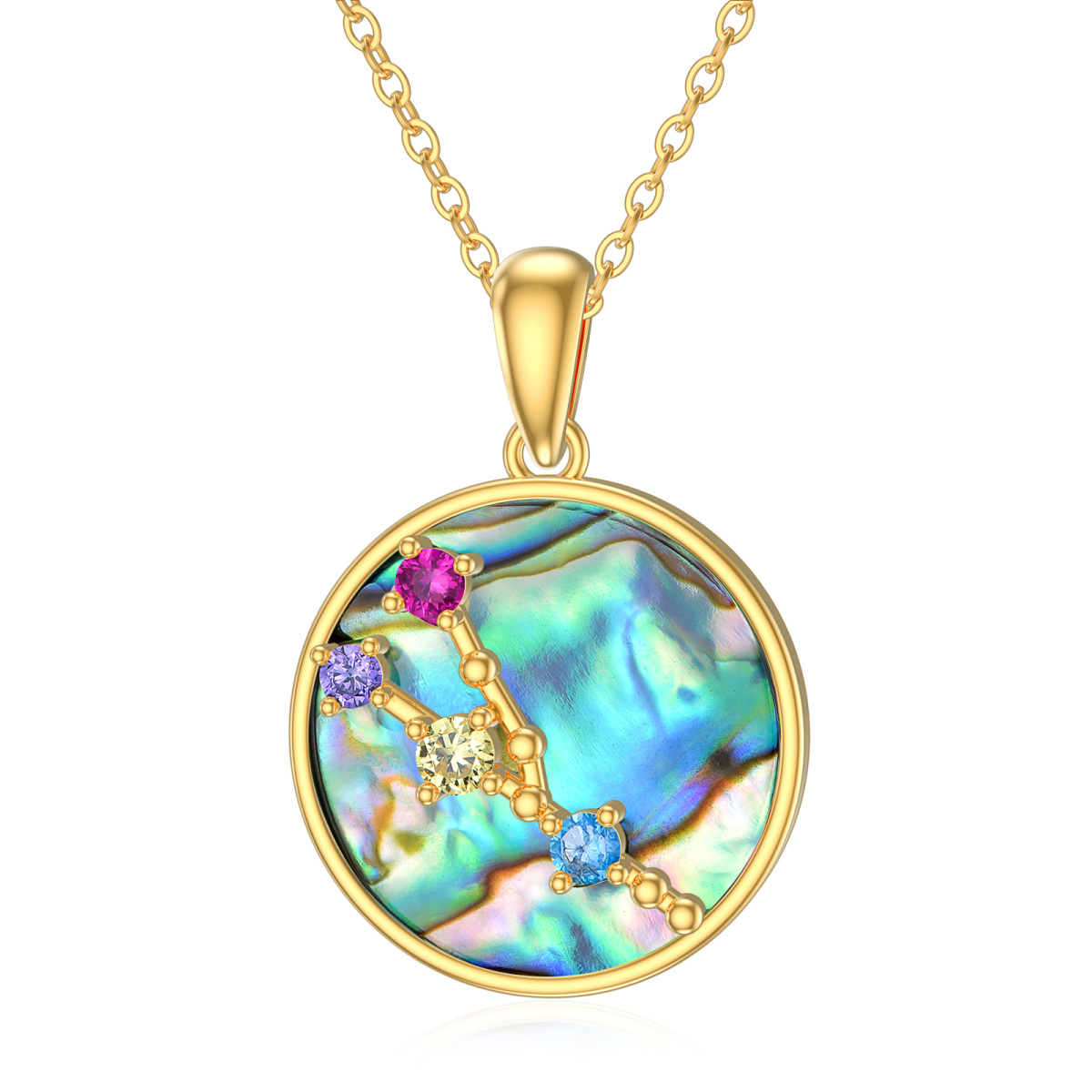 10K Gold Circular Shaped Abalone Shellfish Taurus Circle Pendant Necklace-1