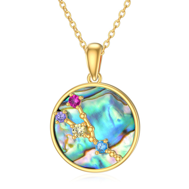 14K Gold Circular Shaped Abalone Shellfish Taurus Circle Pendant Necklace-1