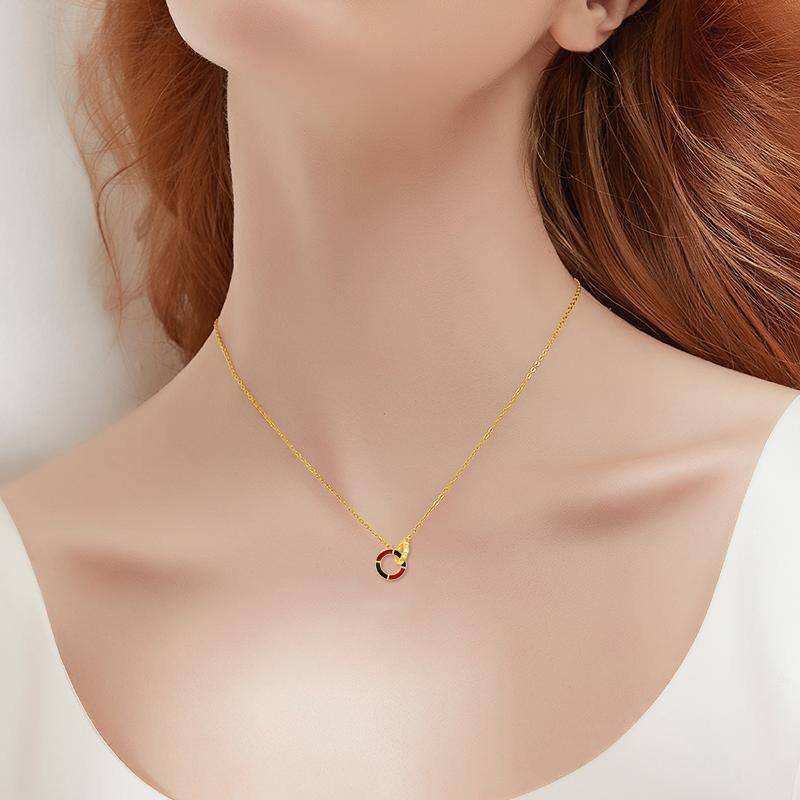 10K Gold Circular Shaped Agate Generation Ring Circle Pendant Necklace-2
