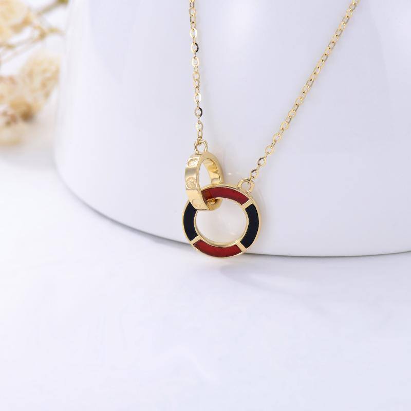 10K Gold Circular Shaped Agate Generation Ring Circle Pendant Necklace-3