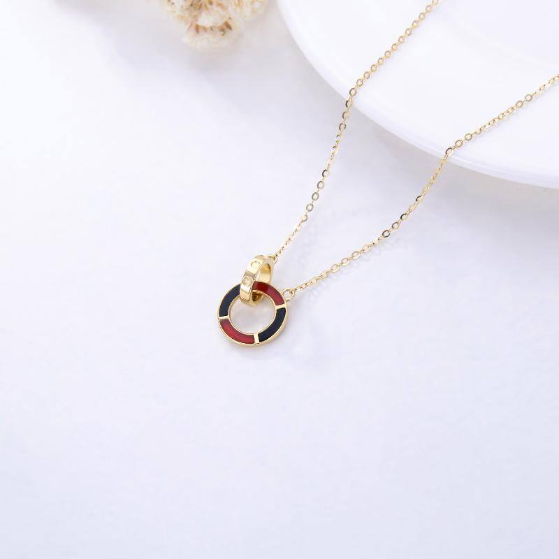 10K Gold Circular Shaped Agate Generation Ring Circle Pendant Necklace-4