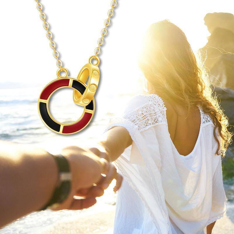 10K Gold Circular Shaped Agate Generation Ring Circle Pendant Necklace-5