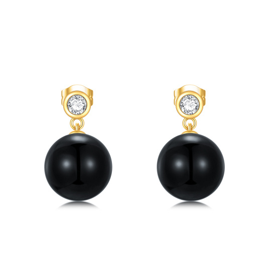 14K Gold Circular Shaped Agate Spherical Drop Earrings