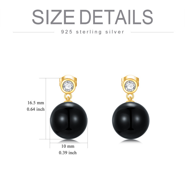 10K Gold Circular Shaped Agate Spherical Drop Earrings-3