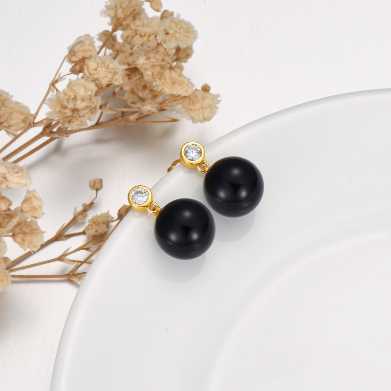 10K White Gold Round Cut Agate Spherical Drop Earrings-4