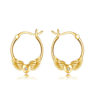 10K Gold Circular Shaped Cubic Zirconia Angel Wing Drop Earrings-36