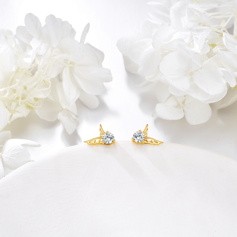 10K Gold Circular Shaped Cubic Zirconia Angel Wing Stud Earrings-3