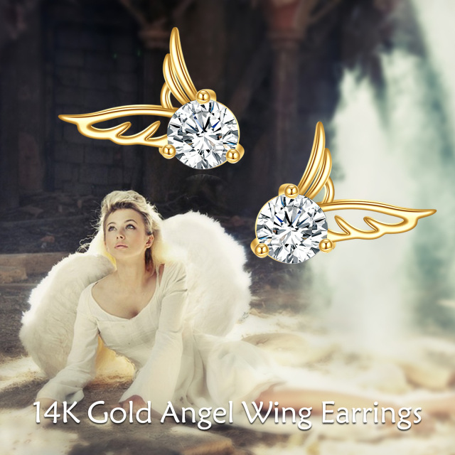 10K Gold Circular Shaped Cubic Zirconia Angel Wing Stud Earrings-6