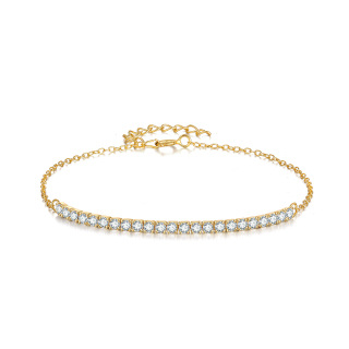 14K Gold Circular Shaped Cubic Zirconia Bar Tennis Chain Bracelet-2