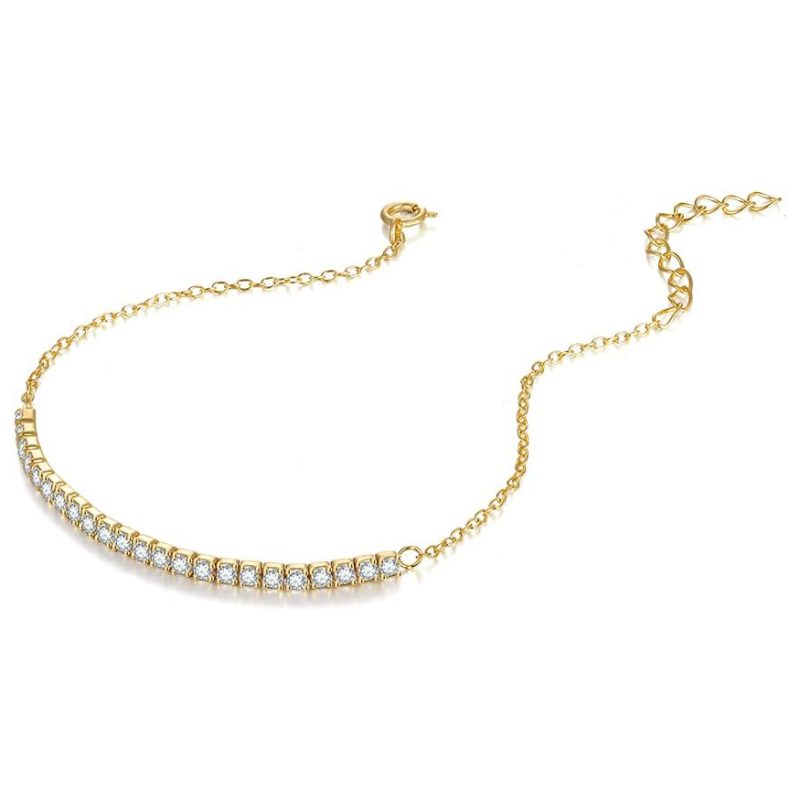 10K Gold Circular Shaped Cubic Zirconia Bar Tennis Chain Bracelet-3
