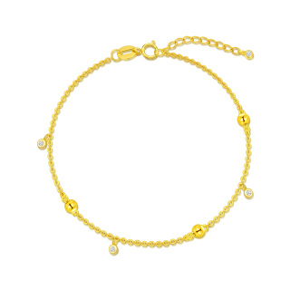 10K Gold Circular Shaped Cubic Zirconia Bead Charm Bracelet-3