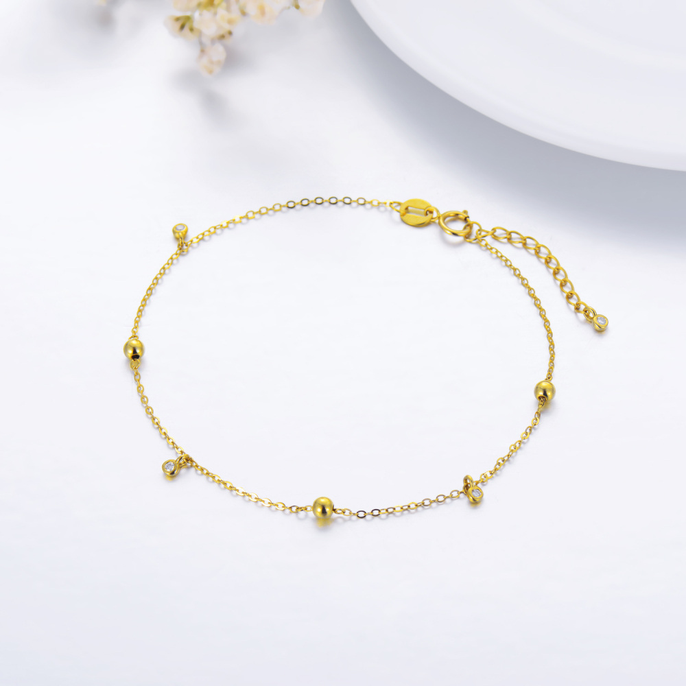 10K Gold Circular Shaped Cubic Zirconia Bead Charm Bracelet-2