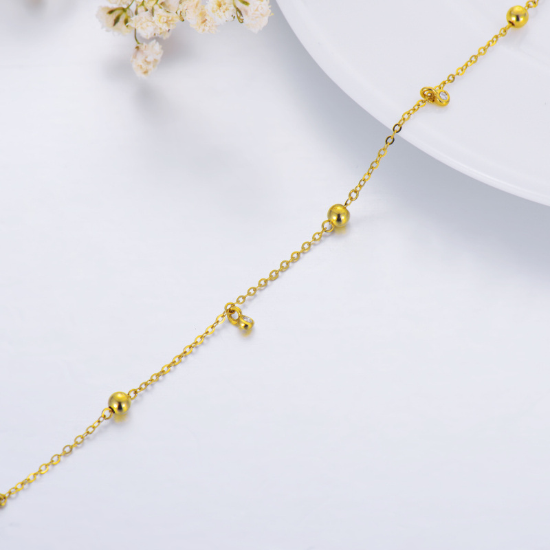 10K Gold Circular Shaped Cubic Zirconia Bead Charm Bracelet-3