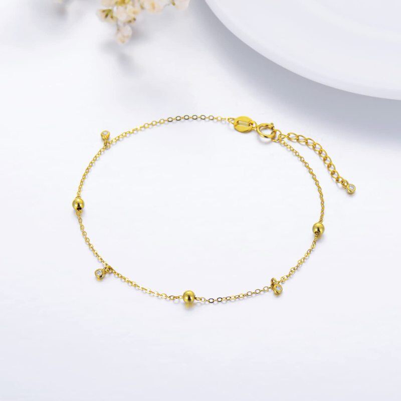 10K Gold Circular Shaped Cubic Zirconia Bead Charm Bracelet-5