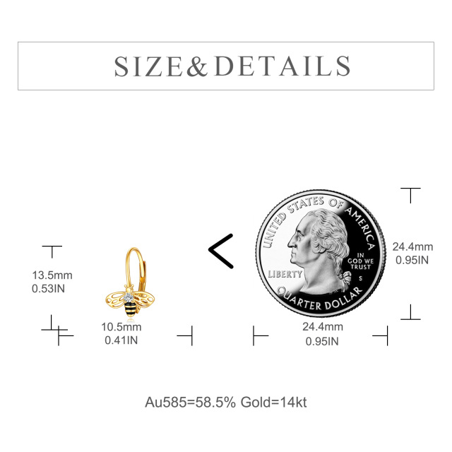 14K gouden ronde oorbellen met zirkonia-honingbijen-5