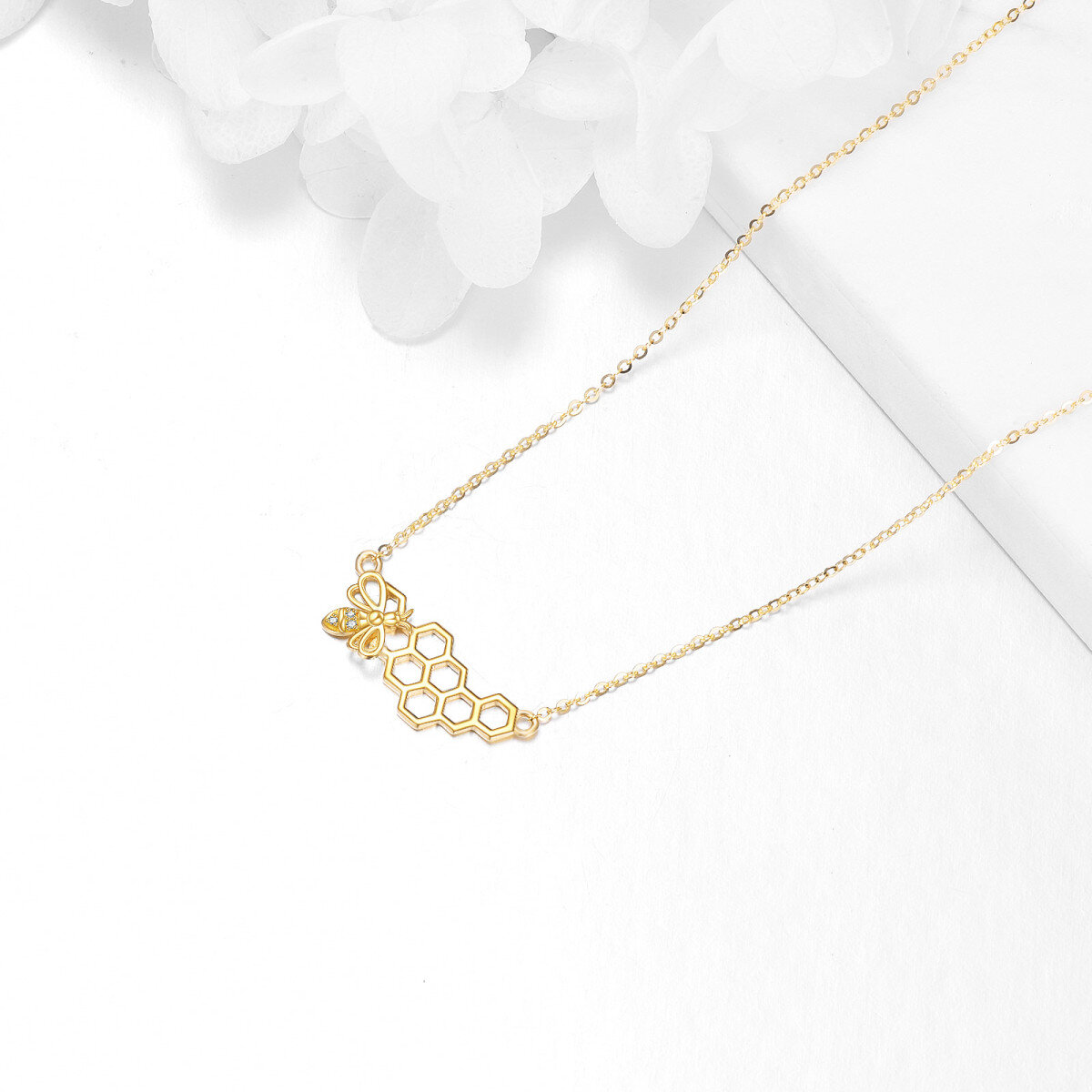 Collier pendentif abeilles en or 14K à zircon cubique-4