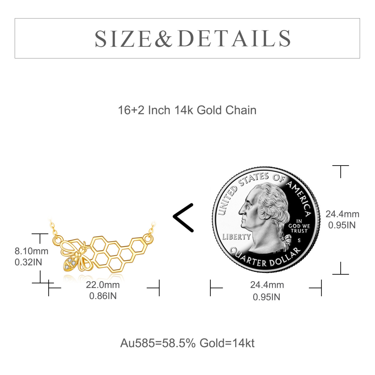 14K Gold kreisförmig Cubic Zirkonia Bienen Anhänger Halskette-5