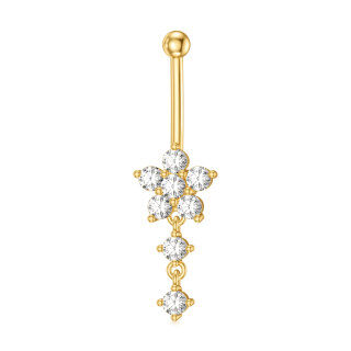 10K Gold Circular Shaped Cubic Zirconia Belly Button Ring-25