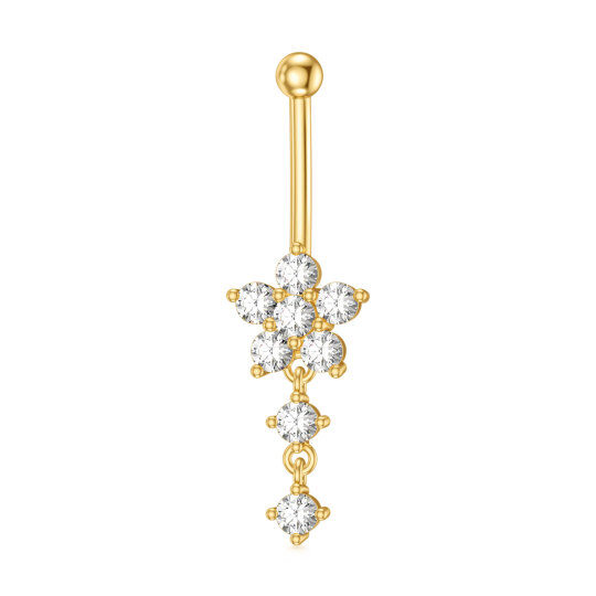 10K Gold Circular Shaped Cubic Zirconia Belly Button Ring