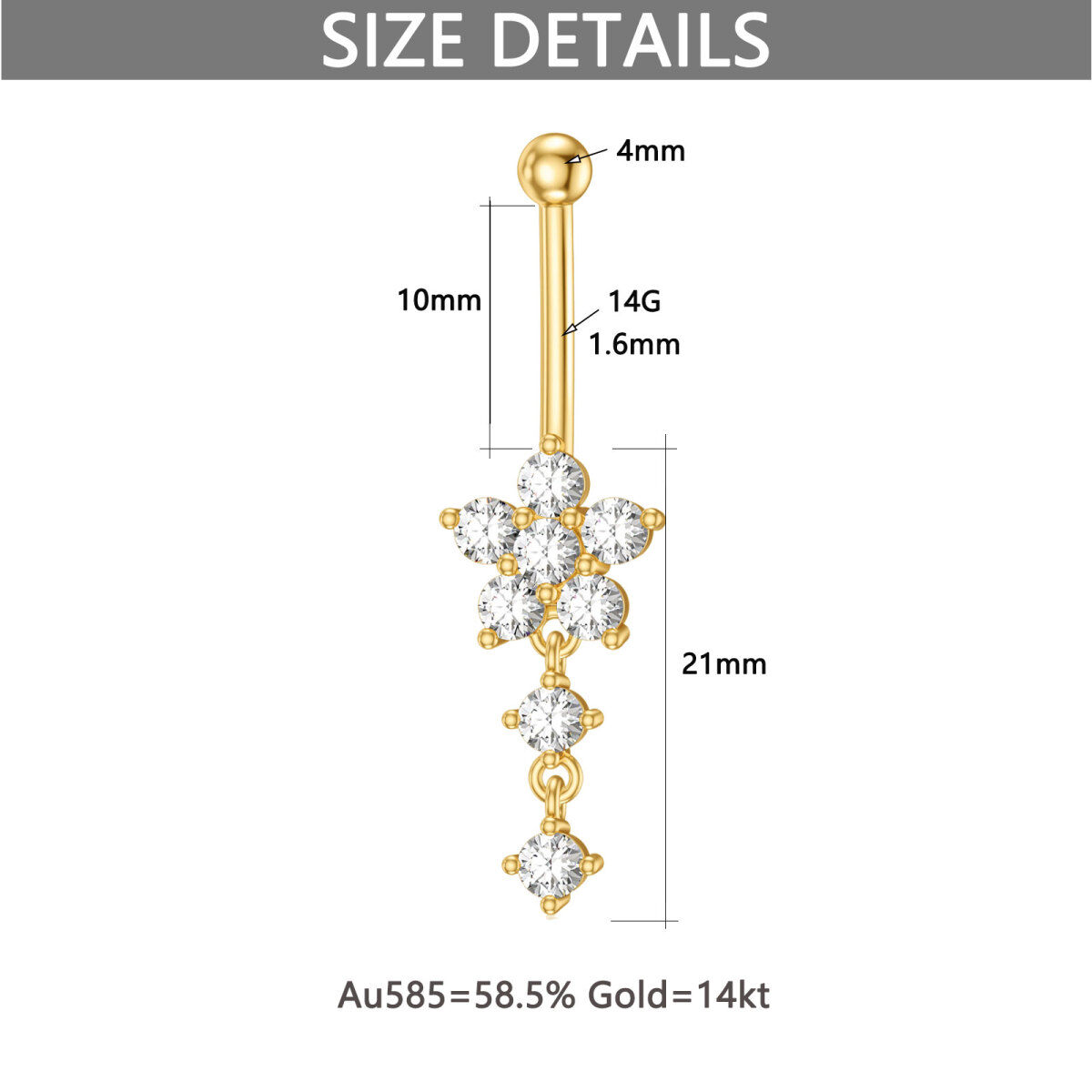 14K Gold Circular Shaped Cubic Zirconia Belly Button Ring-5