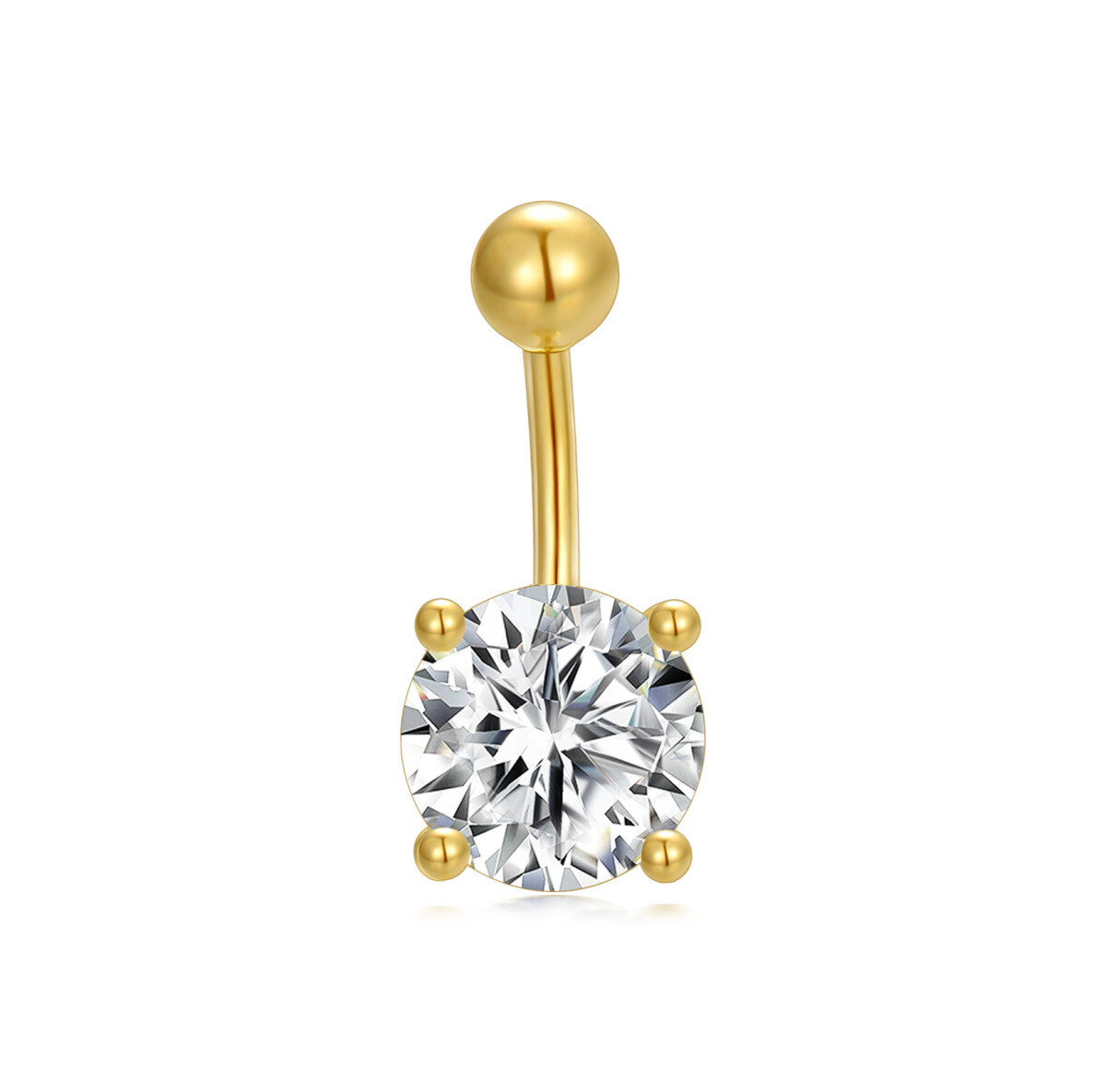 10K Gold Circular Shaped Cubic Zirconia Belly Button Ring-1