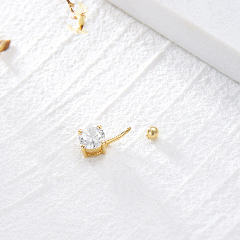 10K Gold Circular Shaped Cubic Zirconia Belly Button Ring-4