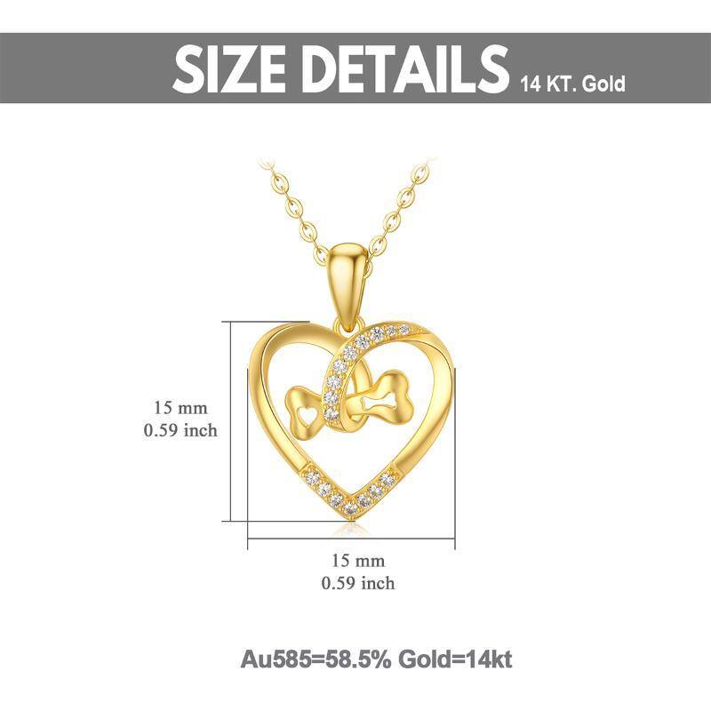 10K Gold Circular Cubic Zirconia Bone Heart With Heart Pendant Necklace For Women-6