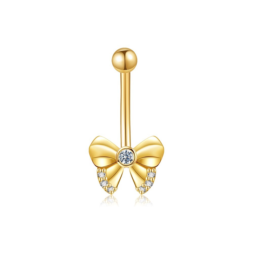 10K Gold Circular Shaped Cubic Zirconia Bow Belly Button Ring-1