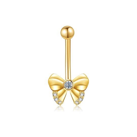 Bauchnabelpiercing aus 14 Karat Gold mit kreisförmigem Zirkonia und Schleife