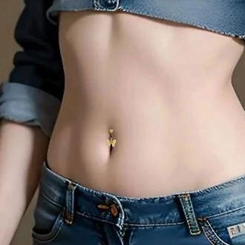 10K Gold Circular Shaped Cubic Zirconia Bow Belly Button Ring-2