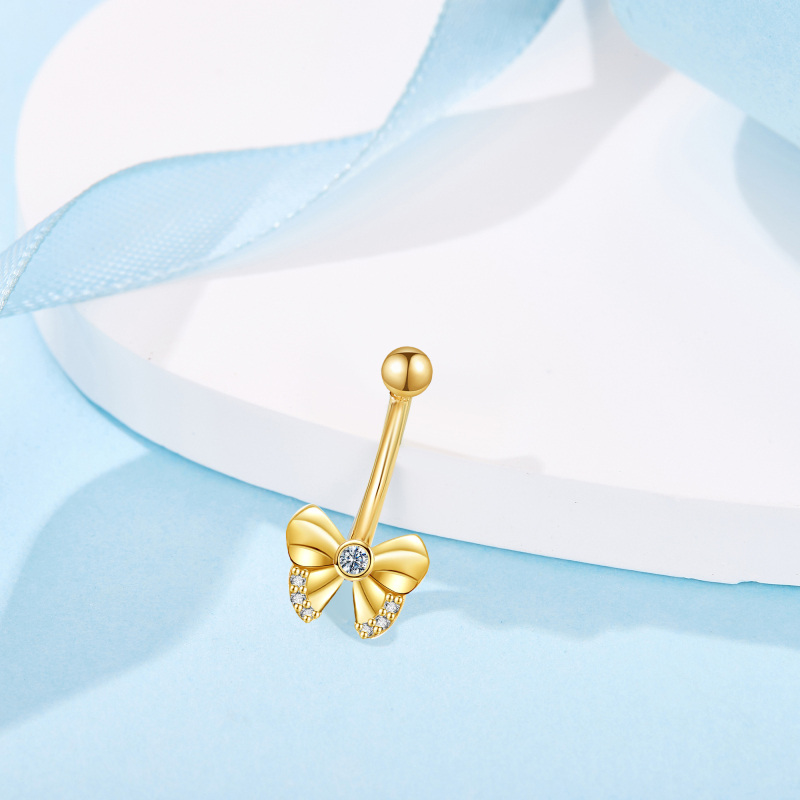 10K Gold Circular Shaped Cubic Zirconia Bow Belly Button Ring-3