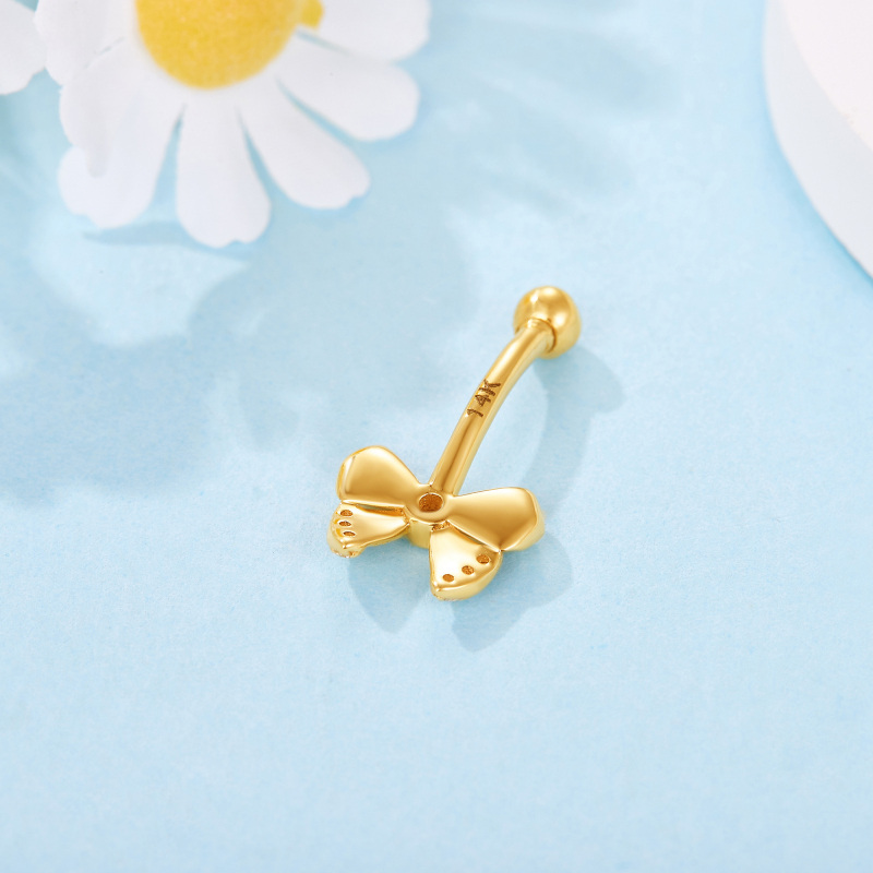 10K Gold Circular Shaped Cubic Zirconia Bow Belly Button Ring-4