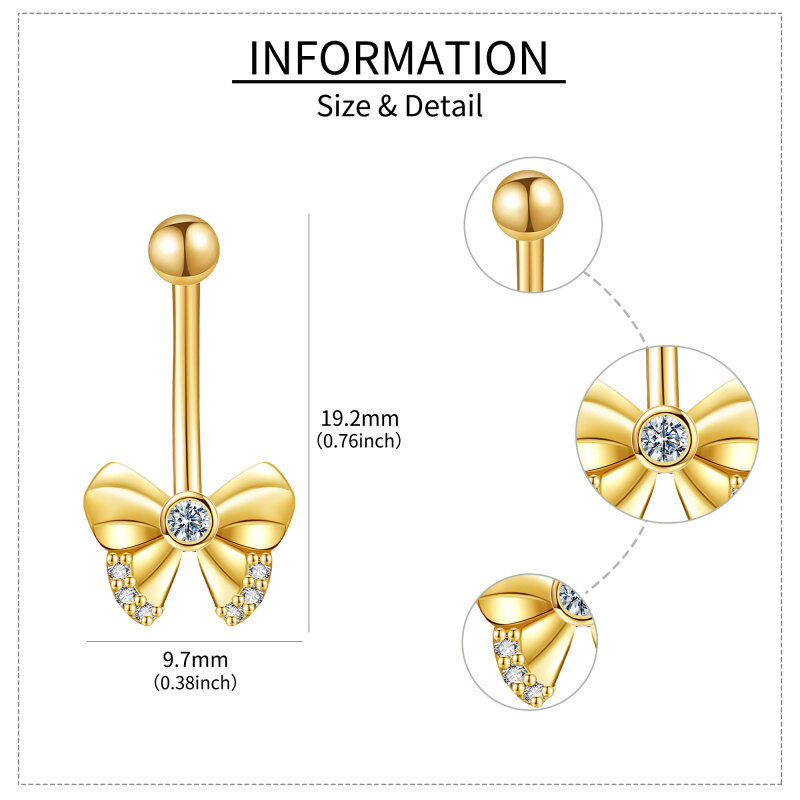 10K Gold Circular Shaped Cubic Zirconia Bow Belly Button Ring-5